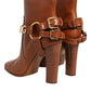 Brown Leather DG Logo Buckle Ankle Boots Shoes