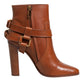Brown Leather DG Logo Buckle Ankle Boots Shoes
