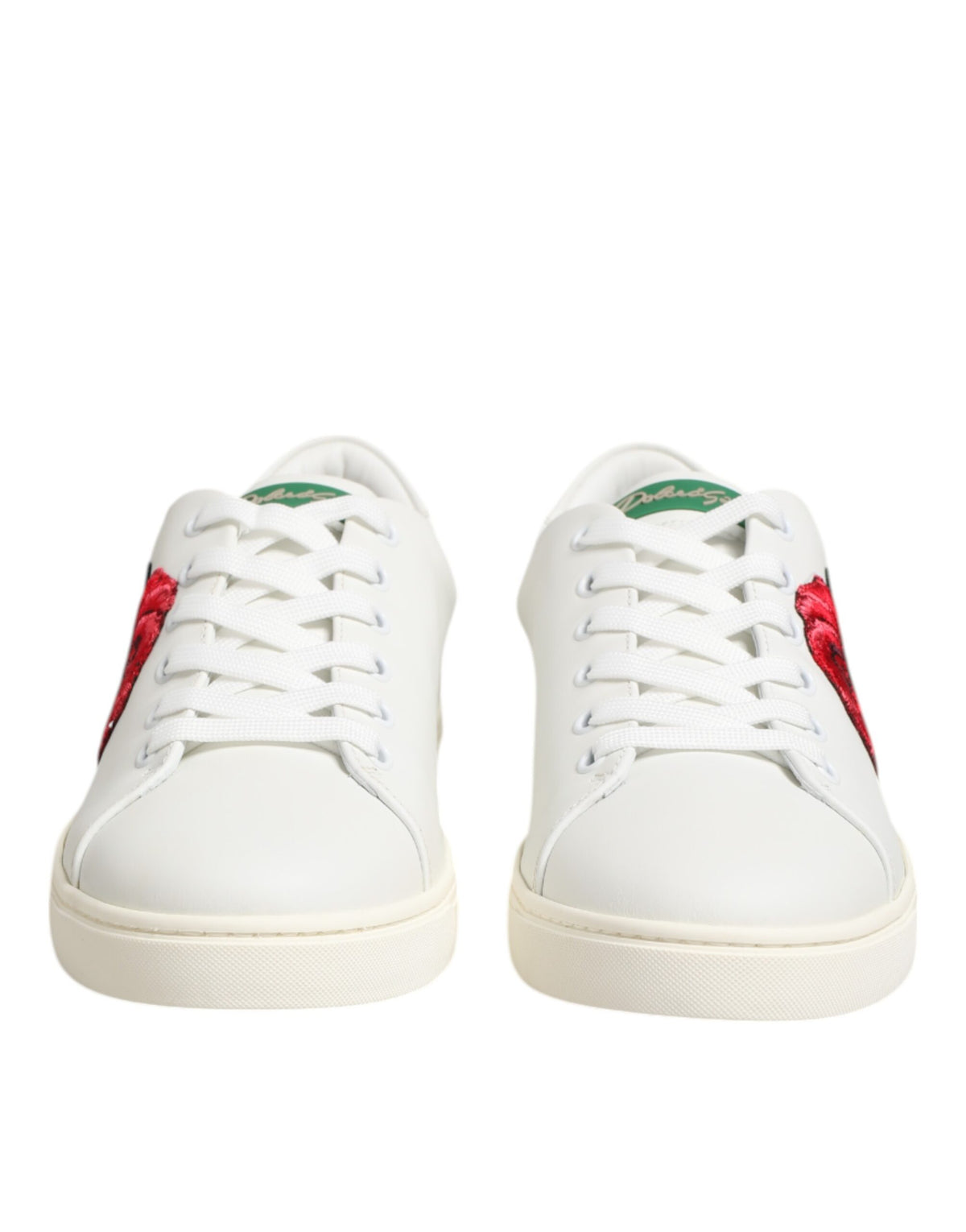 White Leather Rose Embroidery Low-Top  Shoes