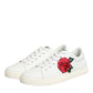 White Leather Rose Embroidery Low-Top  Shoes