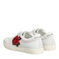 White Leather Rose Embroidery Low-Top  Shoes