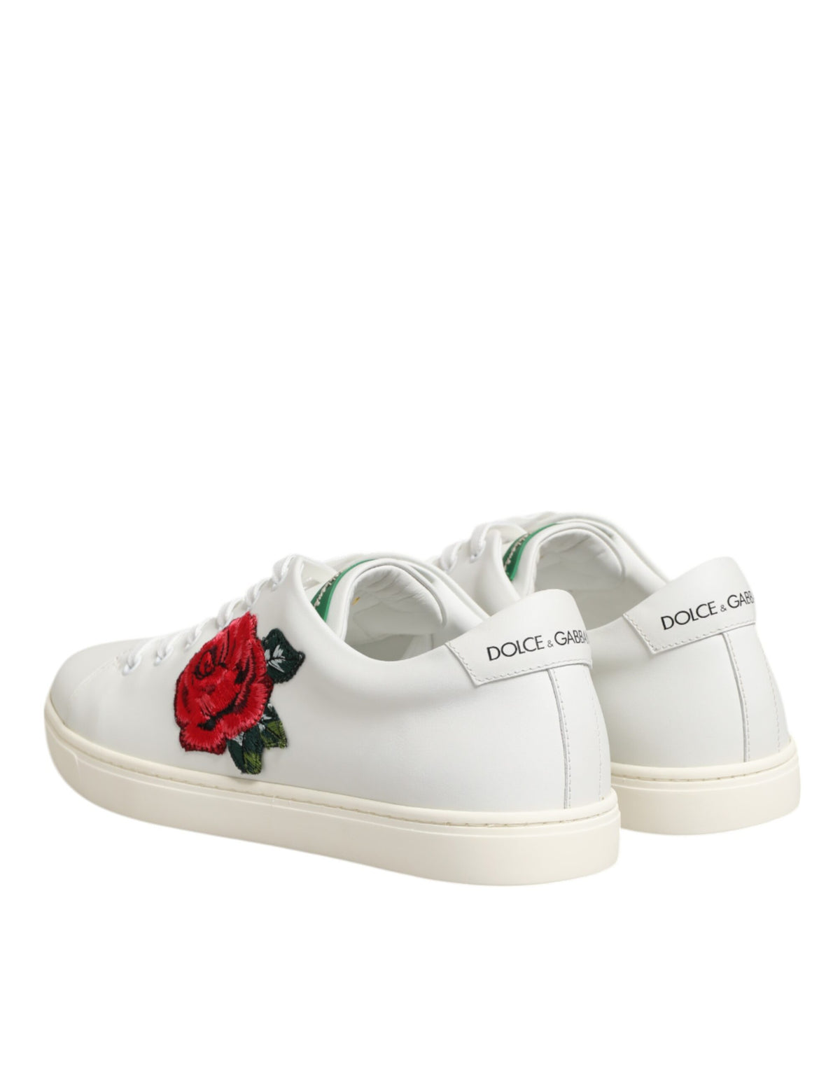 White Leather Rose Embroidery Low-Top  Shoes