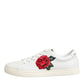 White Leather Rose Embroidery Low-Top  Shoes