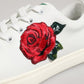 White Leather Rose Embroidery Low-Top  Shoes