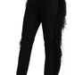 Black Feather Straight High Waist Pants