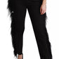Black Feather Straight High Waist Pants