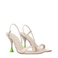 Beige Fabric Stiletto Heels Sandals