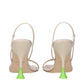 Beige Fabric Stiletto Heels Sandals