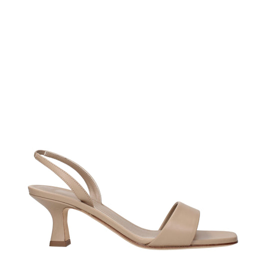 Beige Leather Flat Sandals