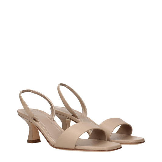 Beige Leather Flat Sandals