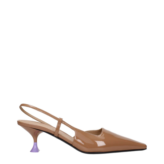 Brown Leather Mid Heel Pumps