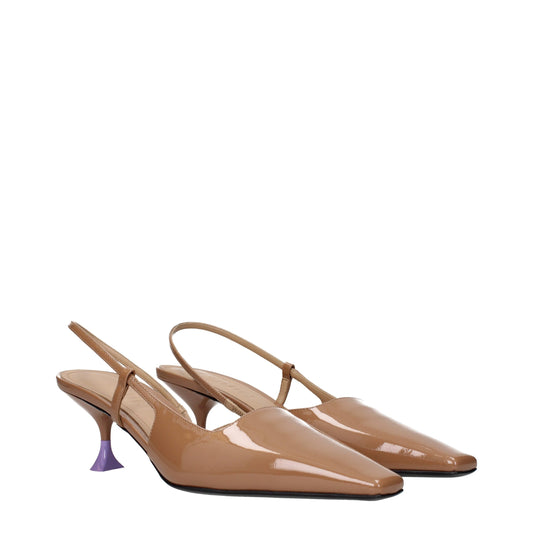 Brown Leather Mid Heel Pumps