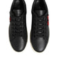 Black White Leather Crystal Heart Sneakers Shoes