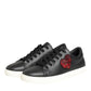 Black White Leather Crystal Heart Sneakers Shoes