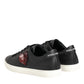 Black White Leather Crystal Heart Sneakers Shoes