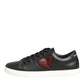 Black White Leather Crystal Heart Sneakers Shoes