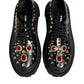 Black Leather Jeweled Crystals Derby Shoes