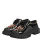 Black Leather Jeweled Crystals Derby Shoes