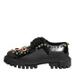 Black Leather Jeweled Crystals Derby Shoes
