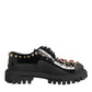 Black Leather Jeweled Crystals Derby Shoes