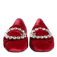 Red Velvet Crystal Buckle Loafers Flats Shoes