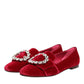 Red Velvet Crystal Buckle Loafers Flats Shoes