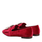 Red Velvet Crystal Buckle Loafers Flats Shoes