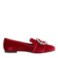 Red Velvet Crystal Buckle Loafers Flats Shoes