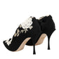 Black White Embroidered Jersey Stiletto Boots Shoes