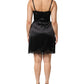 Black Silk Blend Lace Trim Sleeveless Mini Dress