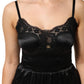 Black Silk Blend Lace Trim Sleeveless Mini Dress