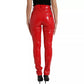 Red High Waist Skinny Trouser Shiny Pants