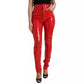 Red High Waist Skinny Trouser Shiny Pants