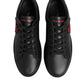 Black Leather Crystal Heart Low Top Sneakers  Shoes