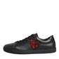 Black Leather Crystal Heart Low Top Sneakers  Shoes