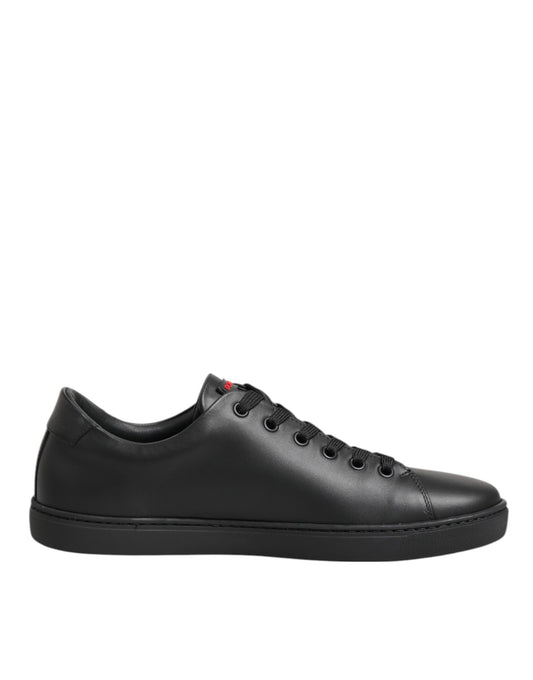 Black Leather Crystal Heart Low Top Sneakers  Shoes