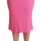 Pink High Waist Pencil Cut Midi Skirt