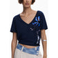 Blue Cotton Women T-Shirt