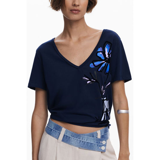 Blue Cotton Women T-Shirt