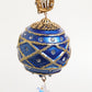 Gold Brass Blue Christmas Ball Crystal Drop Clip On Earrings