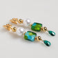 Gold Brass Multicolour Pearl Green Blue Drop Logo DG Earrings