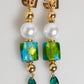 Gold Brass Multicolour Pearl Green Blue Drop Logo DG Earrings