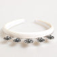 White Satin Palladium Silver Floral Crown Tiara Headband