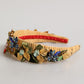 Multicolor Crystal Floral Gold Green Velvet Crown Headband