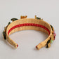Multicolor Crystal Floral Gold Green Velvet Crown Headband