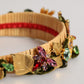 Multicolor Crystal Floral Gold Green Velvet Crown Headband