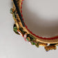 Multicolor Crystal Floral Gold Green Velvet Crown Headband