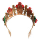 Red Floral Flowerpot Crystal Gold Crown Tiara Headband