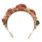Red Floral Flowerpot Crystal Gold Crown Tiara Headband