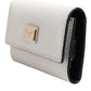 White Leather Card Case Holder Wallet Gold Logo Plate  Key Holder
